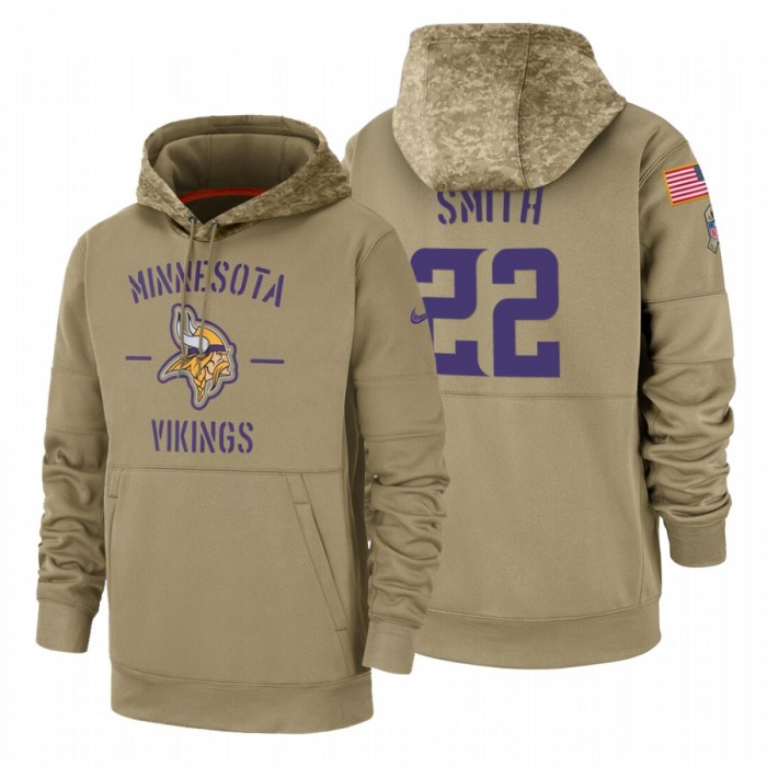 Minnesota Vikings #22 Harrison Smith Nike Tan 2019 Salute To Service Name & Number Sideline Therma Pullover Hoodie