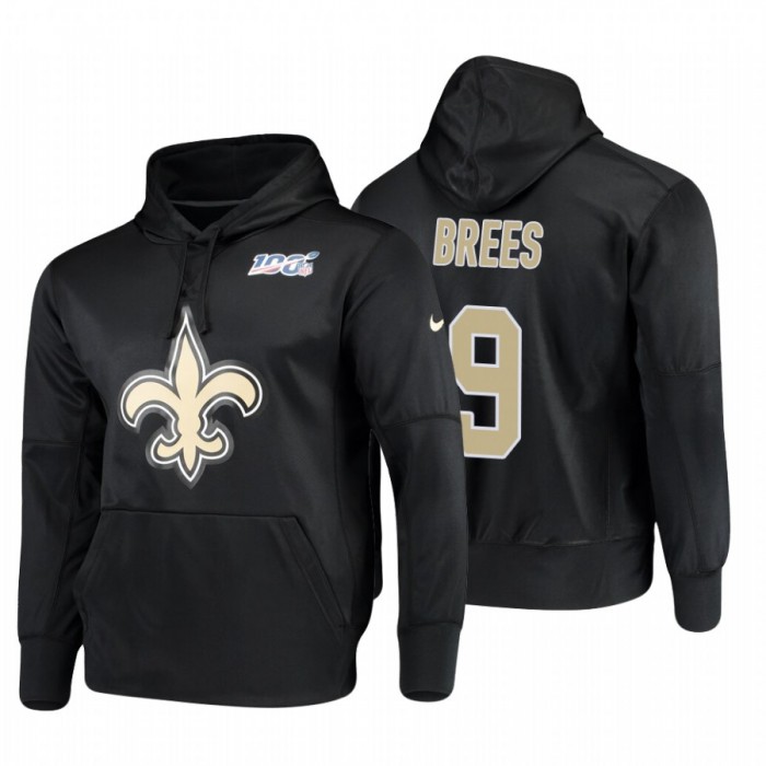 New Orleans Saints #9 Drew Brees Nike NFL 100 Primary Logo Circuit Name & Number Pullover Hoodie Black