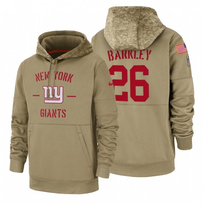 New York Giants #26 Saquon Barkley Nike Tan 2019 Salute To Service Name & Number Sideline Therma Pullover Hoodie