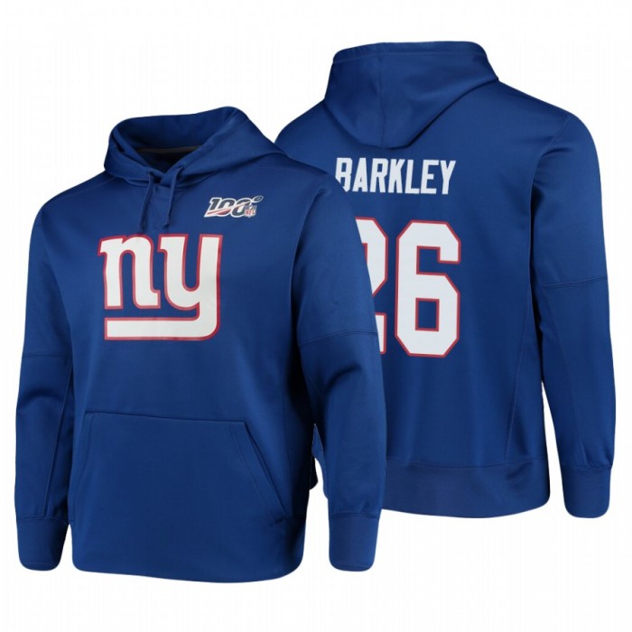 New York Giants #26 Saquon Barkley Nike NFL 100 Primary Logo Circuit Name & Number Pullover Hoodie Royal