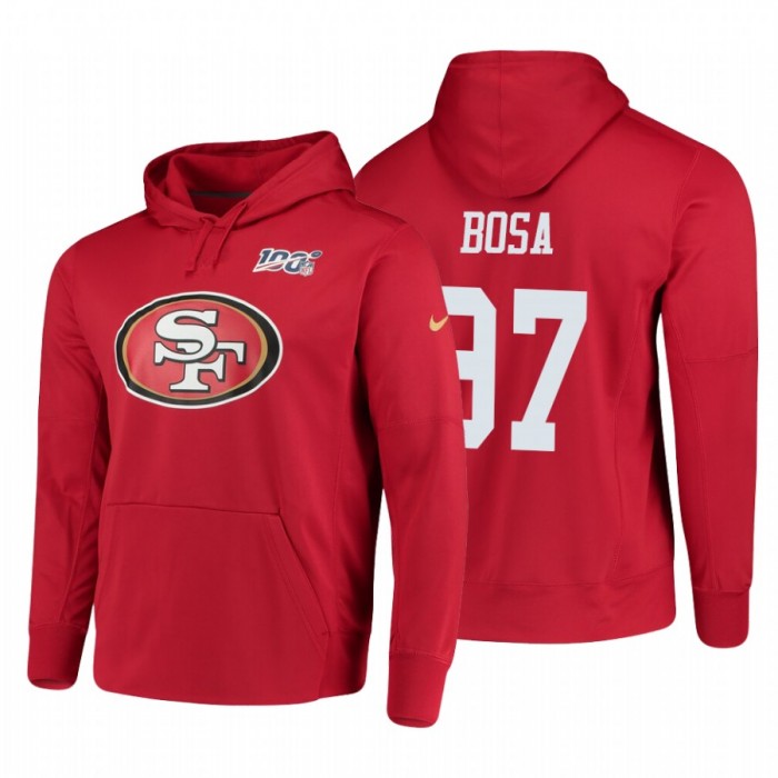San Francisco 49ers #97 Nick Bosa Nike NFL 100 Primary Logo Circuit Name & Number Pullover Hoodie Scarlet