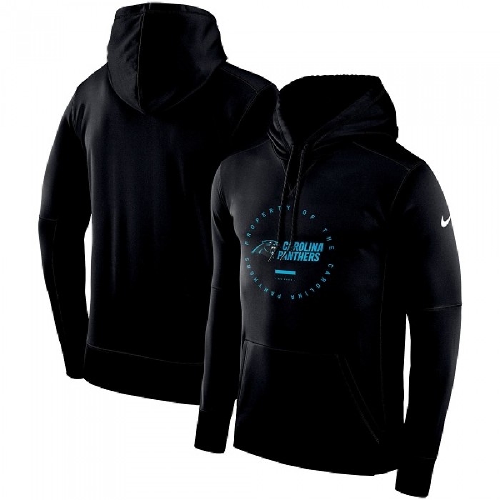 Men's Carolina Panthers Nike Black Sideline Property Of Wordmark Logo Performance Pullover Hoodie