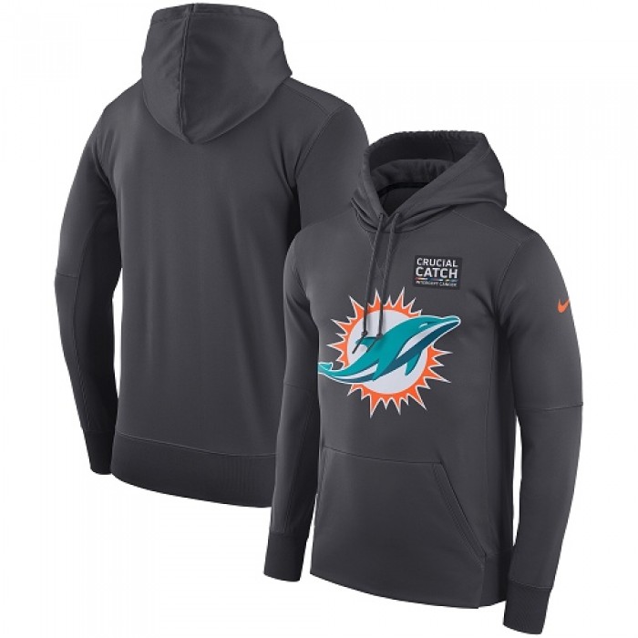 Men's Miami Dolphins Nike Anthracite Crucial Catch Performance Pullover Hoodie