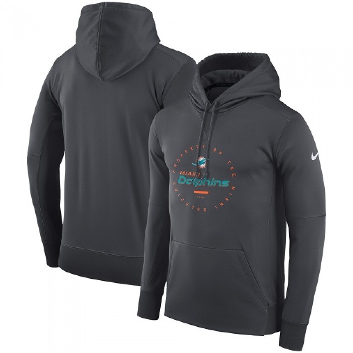 Men's Miami Dolphins Nike Charcoal Sideline Property Of Wordmark Logo Performance Pullover Hoodie