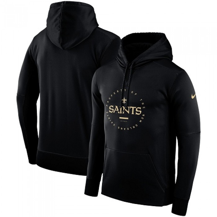 Men's New Orleans Saints Nike Black Sideline Property Of Wordmark Logo Performance Pullover Hoodie
