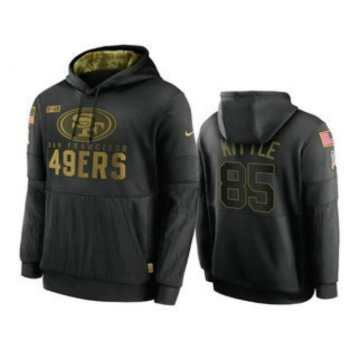 Men's San Francisco 49ers #85 George Kittle Black 2020 Salute To Service Sideline Performance Pullover Hoodie