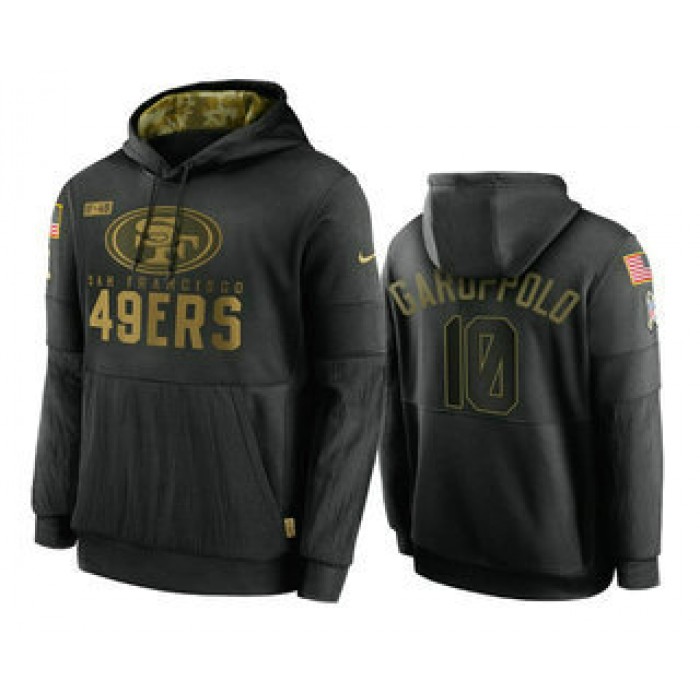 Men's San Francisco 49ers #10 Jimmy Garoppolo Black 2020 Salute To Service Sideline Performance Pullover Hoodie