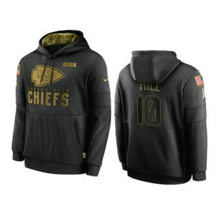 Men's Kansas City Chiefs #10 Tyreek Hill Black 2020 Salute To Service Sideline Performance Pullover Hoodie