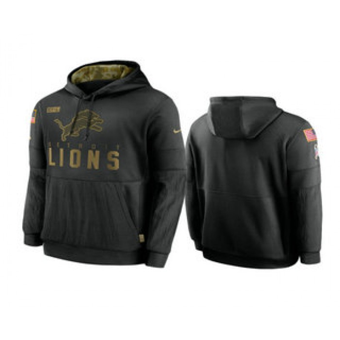 Men's Detroit Lions Black 2020 Salute to Service Sideline Performance Pullover Hoodie