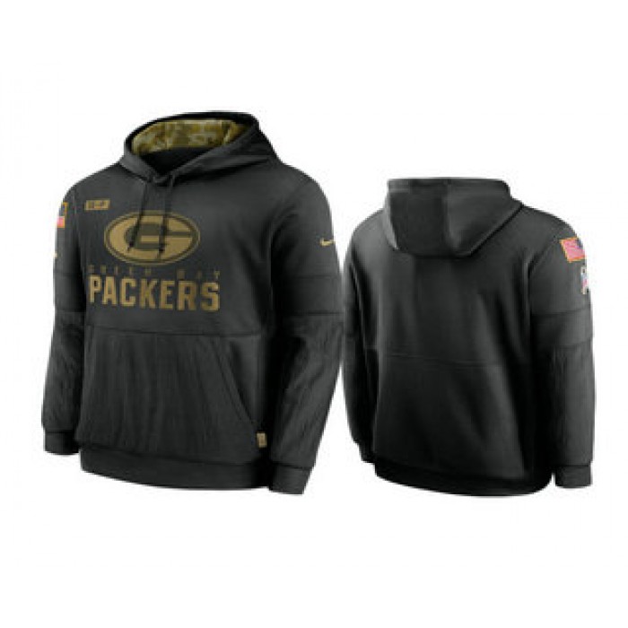 Men's Green Bay Packers Black 2020 Salute to Service Sideline Performance Pullover Hoodie Cheap