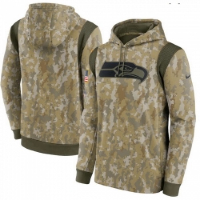 Men Seattle Seahawks Nike Camo 2021 Salute To Service Therma Performance Pullover Hoodie
