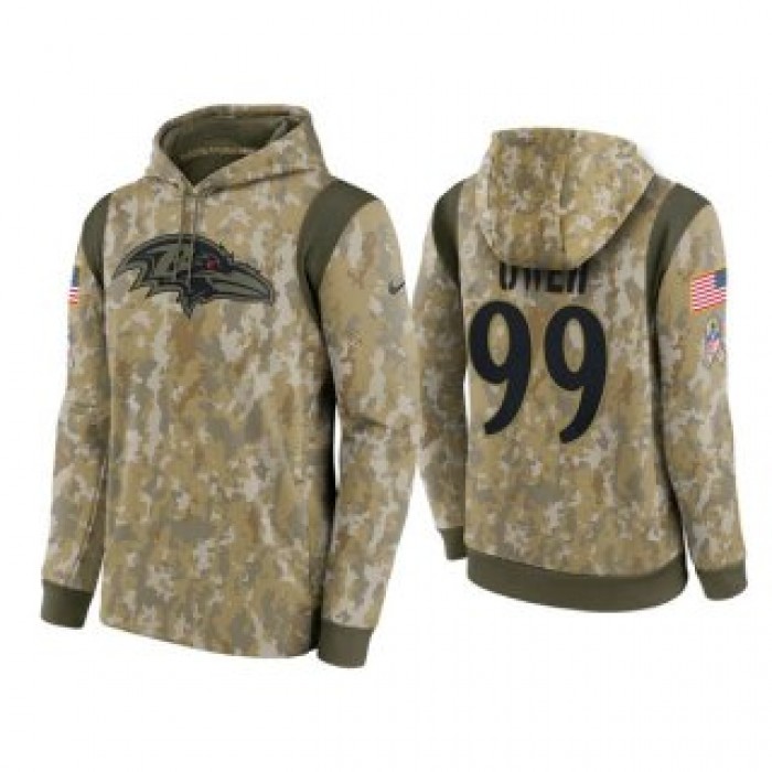 Men's Baltimore Ravens #99 Jayson Oweh Camo 2021 Salute To Service Therma Performance Pullover Hoodie
