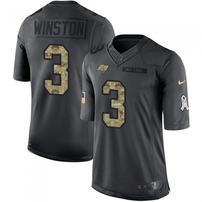 Nike Tampa Bay Buccaneers #3 Jameis Winston Black Men's Stitched NFL Limited 2016 Salute to Service Jersey