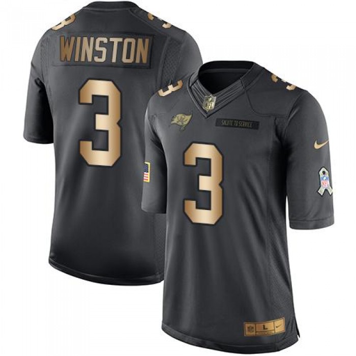 Nike Tampa Bay Buccaneers #3 Jameis Winston Black Men's Stitched NFL Limited Gold Salute To Service Jersey
