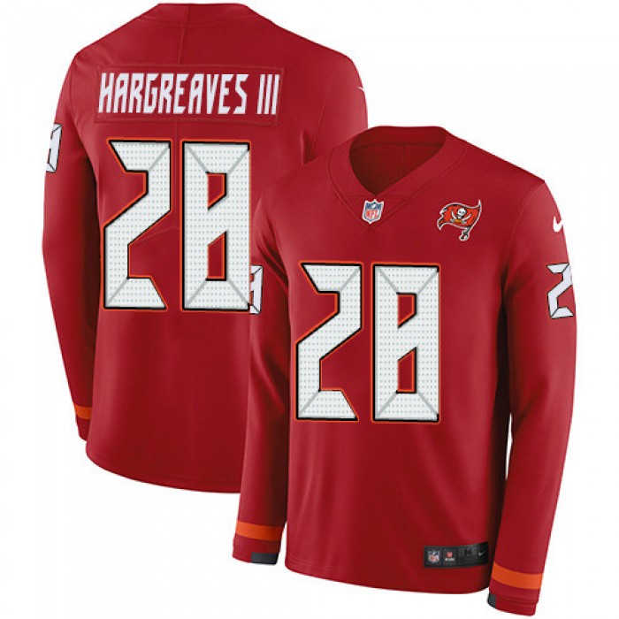 Nike Buccaneers #28 Vernon Hargreaves III Red Team Color Men's Stitched NFL Limited Therma Long Sleeve Jersey