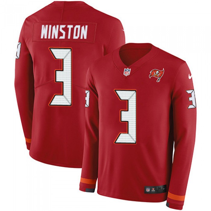 Nike Buccaneers #3 Jameis Winston Red Team Color Men's Stitched NFL Limited Therma Long Sleeve Jersey