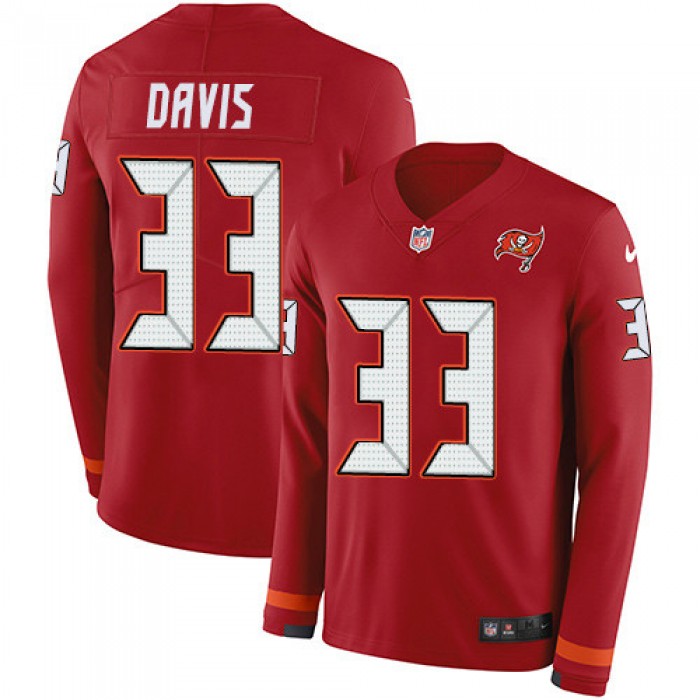 Nike Buccaneers #33 Carlton Davis Red Team Color Men's Stitched NFL Limited Therma Long Sleeve Jersey