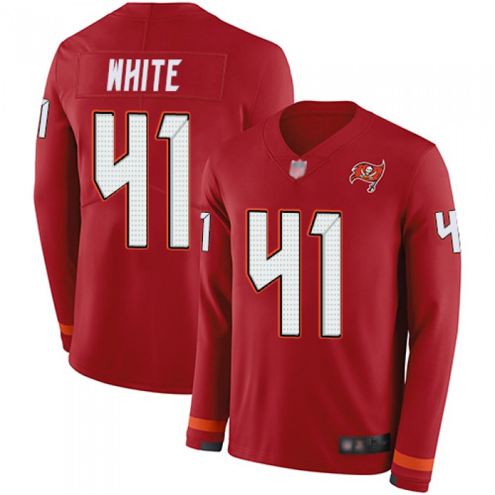 Buccaneers #41 Devin White Red Team Color Men's Stitched Football Limited Therma Long Sleeve Jersey