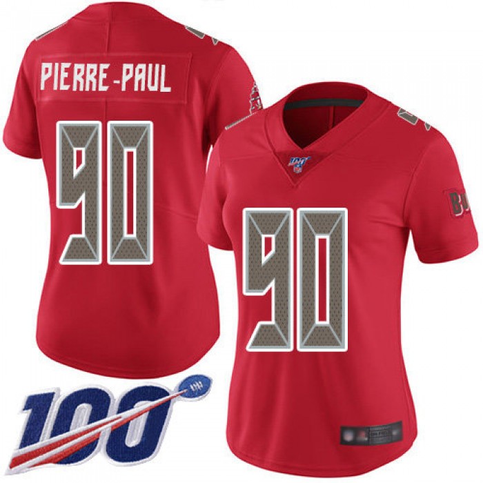 Buccaneers #90 Jason Pierre-Paul Red Women's Stitched Football Limited Rush 100th Season Jersey
