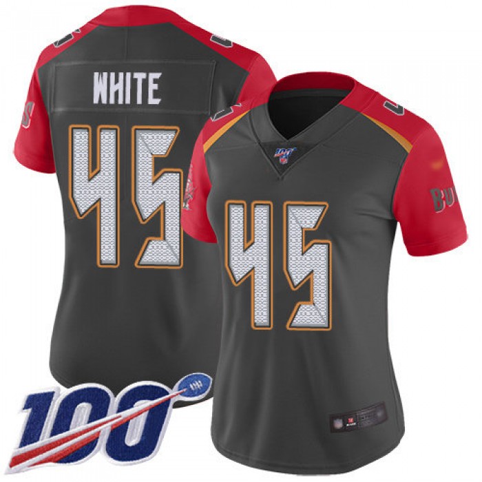 Buccaneers #45 Devin White Gray Women's Stitched Football Limited Inverted Legend 100th Season Jersey