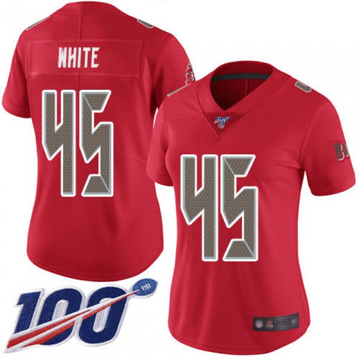 Buccaneers #45 Devin White Red Women's Stitched Football Limited Rush 100th Season Jersey