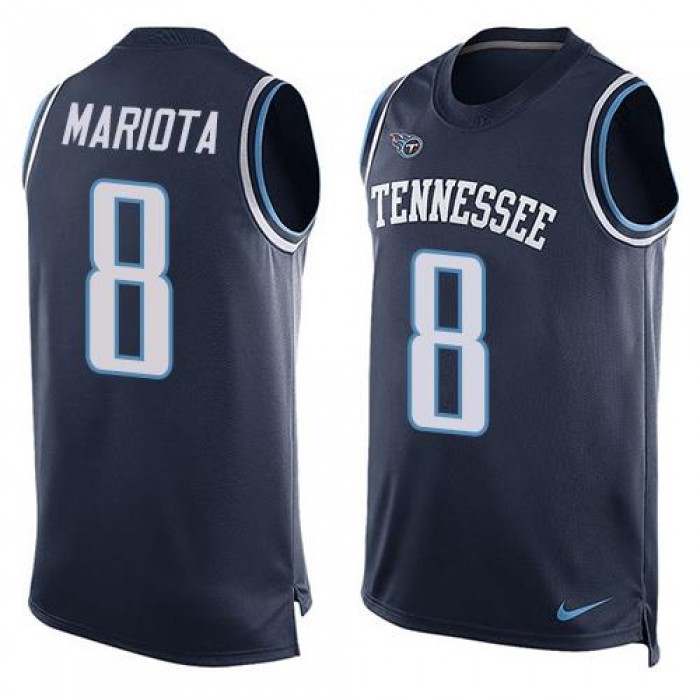 Men's Tennessee Titans #8 Marcus Mariota Navy Blue Hot Pressing Player Name & Number Nike NFL Tank Top Jersey