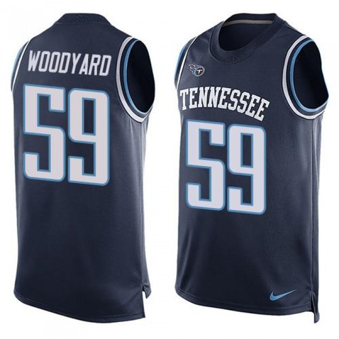 Men's Tennessee Titans #59 Wesley Woodyard Navy Blue Hot Pressing Player Name & Number Nike NFL Tank Top Jersey
