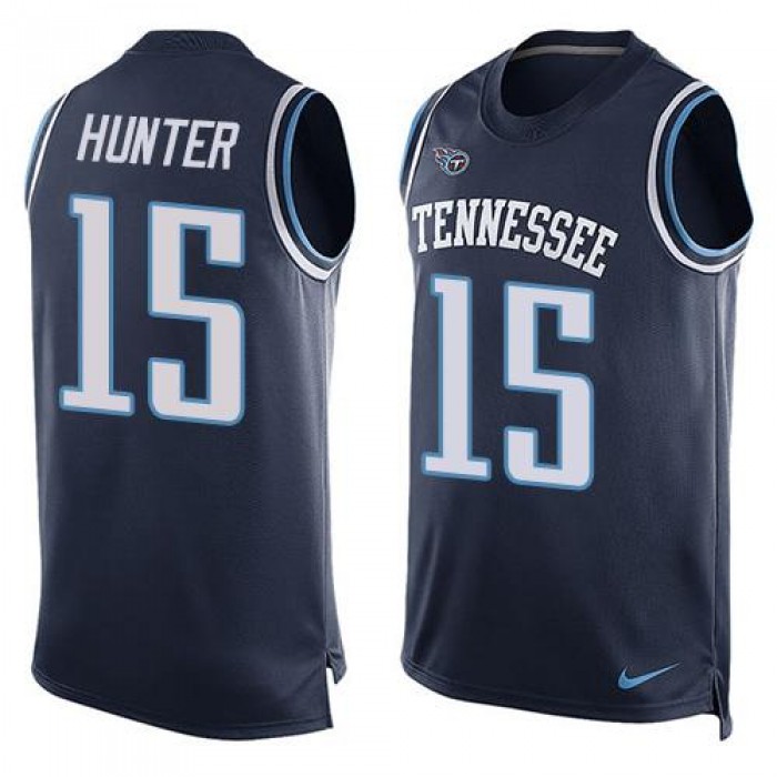 Men's Tennessee Titans #15 Justin Hunter Navy Blue Hot Pressing Player Name & Number Nike NFL Tank Top Jersey