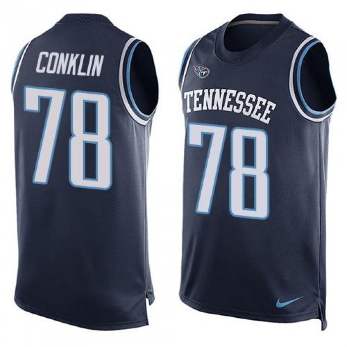 Men's Tennessee Titans #78 Jack Conklin Navy Blue Hot Pressing Player Name & Number Nike NFL Tank Top Jersey