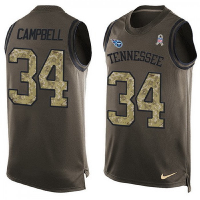 Men's Tennessee Titans #34 Earl Campbell Green Salute to Service Hot Pressing Player Name & Number Nike NFL Tank Top Jersey