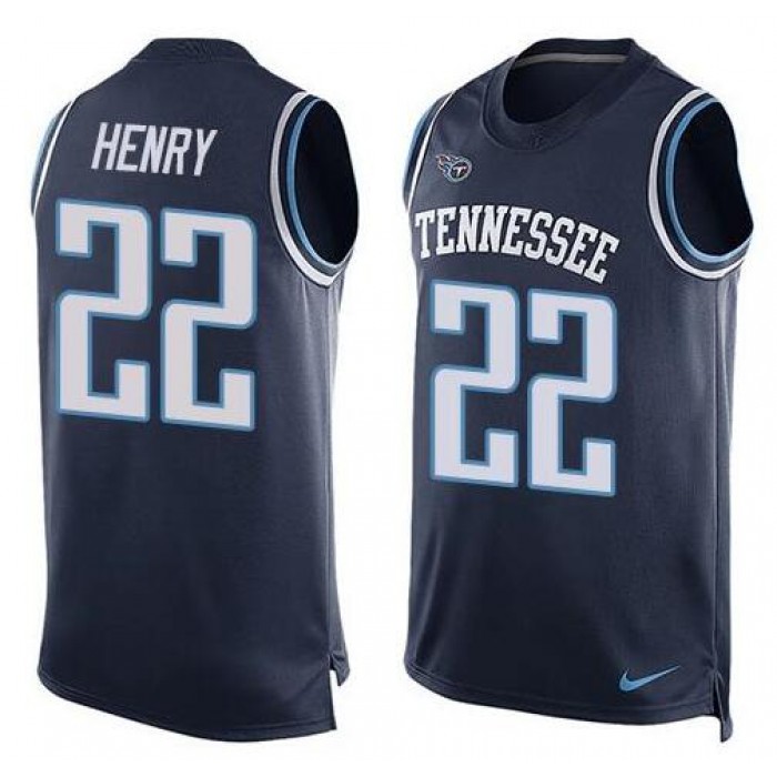 Men's Tennessee Titans #22 Derrick Henry Navy Blue Hot Pressing Player Name & Number Nike NFL Tank Top Jersey