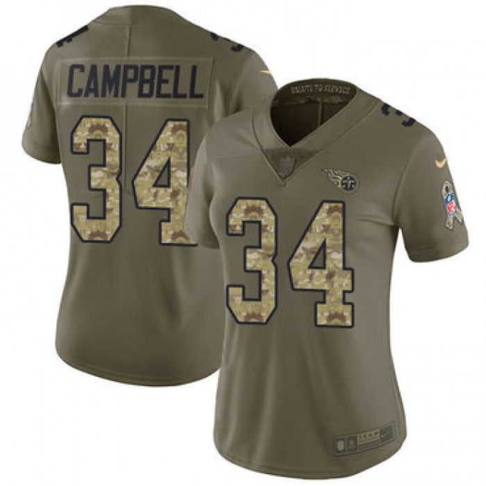 Women's Nike Tennessee Titans #34 Earl Campbell Olive Camo Stitched NFL Limited 2017 Salute to Service Jersey