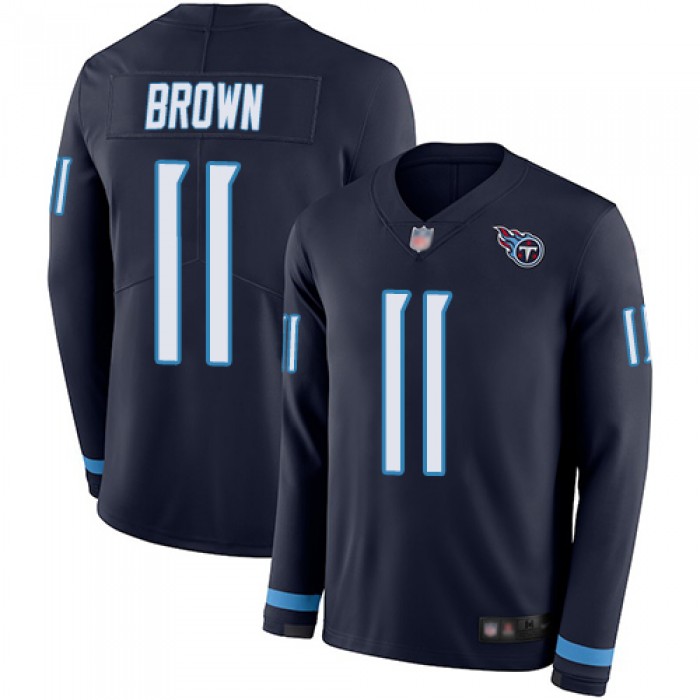 Titans #11 A.J. Brown Navy Blue Team Color Men's Stitched Football Limited Therma Long Sleeve Jersey