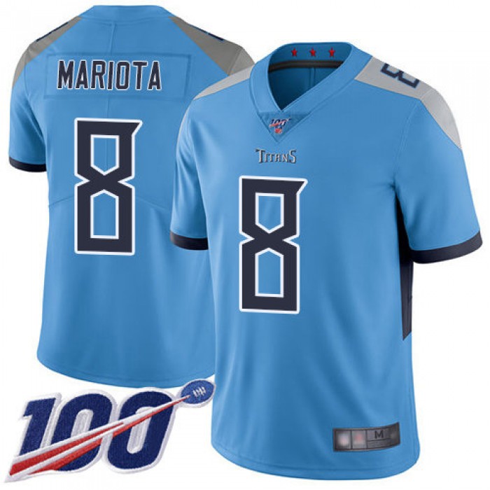 Titans #8 Marcus Mariota Light Blue Alternate Men's Stitched Football 100th Season Vapor Limited Jersey