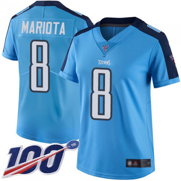 Nike Titans #8 Marcus Mariota Light Blue Women's Stitched NFL Limited Rush 100th Season Jersey