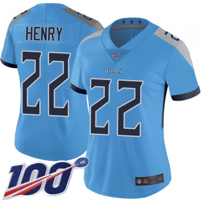 Nike Titans #22 Derrick Henry Light Blue Alternate Women's Stitched NFL 100th Season Vapor Limited Jersey
