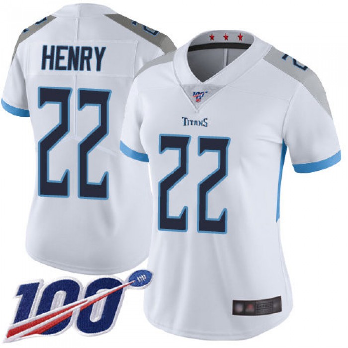 Nike Titans #22 Derrick Henry White Women's Stitched NFL 100th Season Vapor Limited Jersey