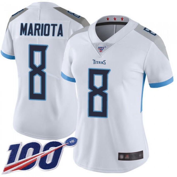 Nike Titans #8 Marcus Mariota White Women's Stitched NFL 100th Season Vapor Limited Jersey