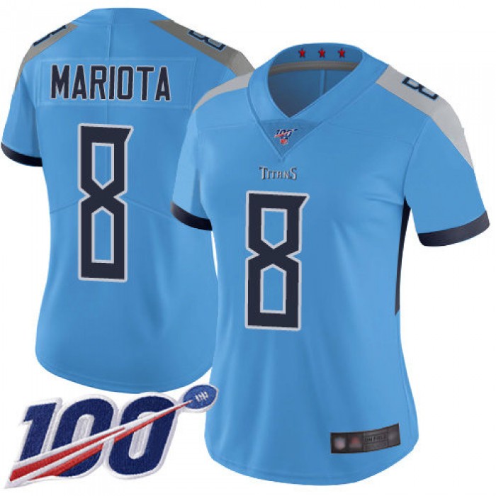Nike Titans #8 Marcus Mariota Light Blue Alternate Women's Stitched NFL 100th Season Vapor Limited Jersey