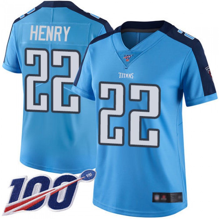 Nike Titans #22 Derrick Henry Light Blue Women's Stitched NFL Limited Rush 100th Season Jersey