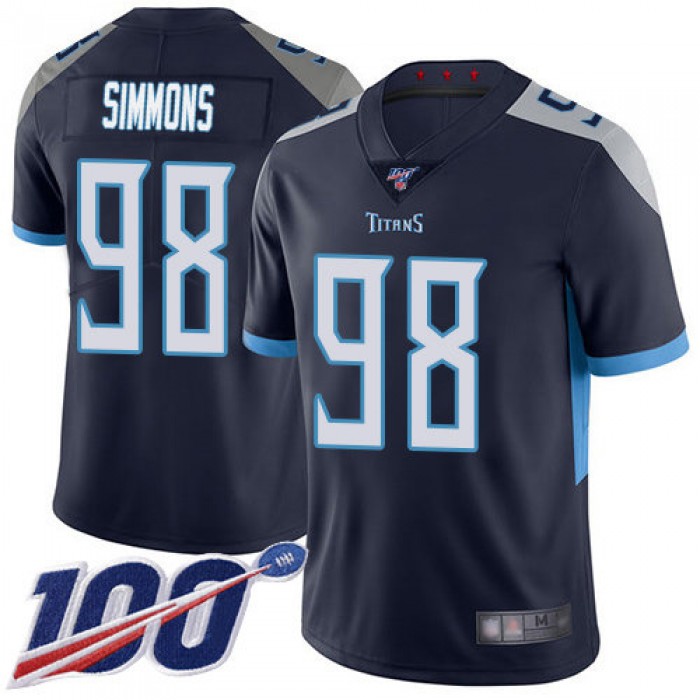 Nike Titans #98 Jeffery Simmons Navy Blue Team Color Men's Stitched NFL 100th Season Vapor Limited Jersey