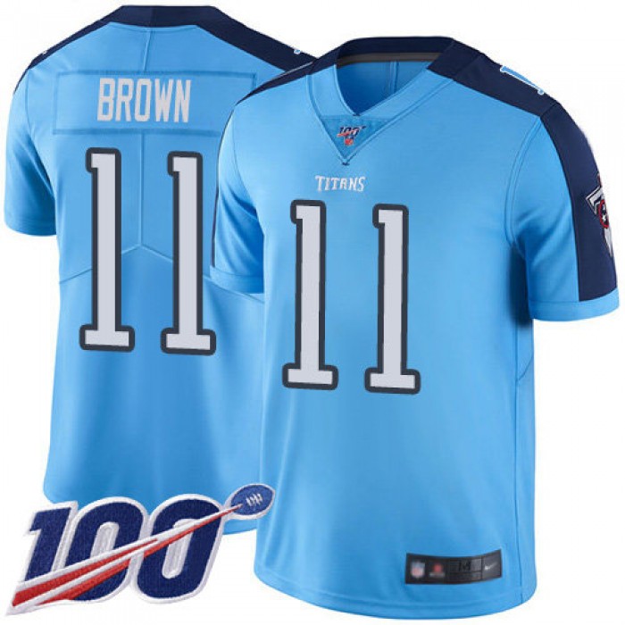 Nike Titans #11 A.J. Brown Light Blue Men's Stitched NFL Limited Rush 100th Season Jersey