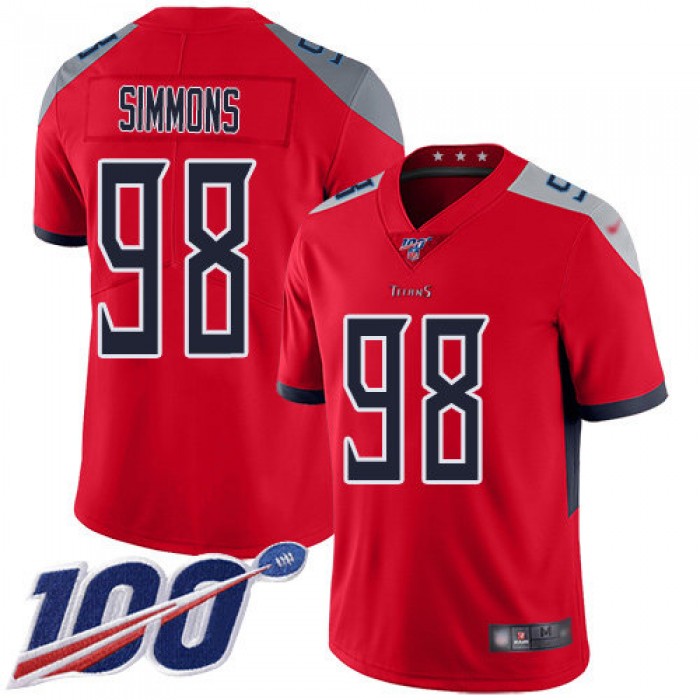 Nike Titans #98 Jeffery Simmons Red Men's Stitched NFL Limited Inverted Legend 100th Season Jersey