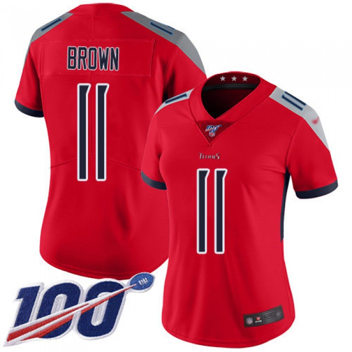 Titans #11 A.J. Brown Red Women's Stitched Football Limited Inverted Legend 100th Season Jersey