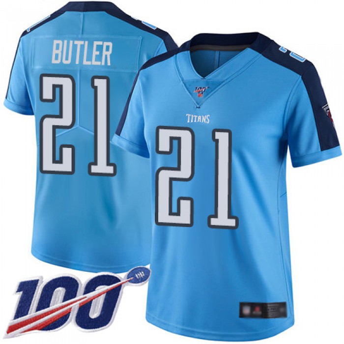 Titans #21 Malcolm Butler Light Blue Women's Stitched Football Limited Rush 100th Season Jersey