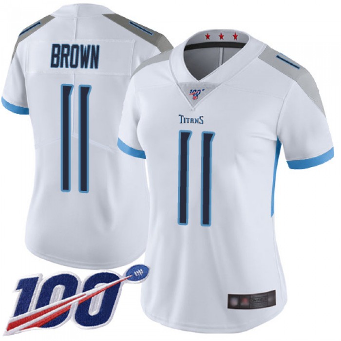 Titans #11 A.J. Brown White Women's Stitched Football 100th Season Vapor Limited Jersey