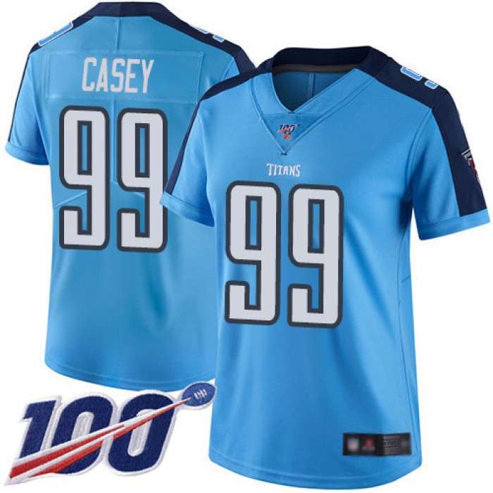 Titans #99 Jurrell Casey Light Blue Women's Stitched Football Limited Rush 100th Season Jersey