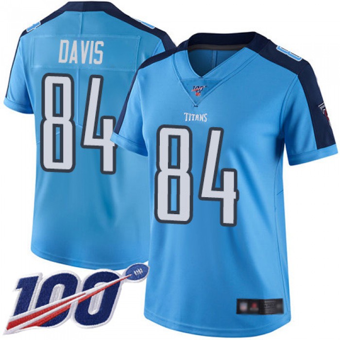 Titans #84 Corey Davis Light Blue Women's Stitched Football Limited Rush 100th Season Jersey
