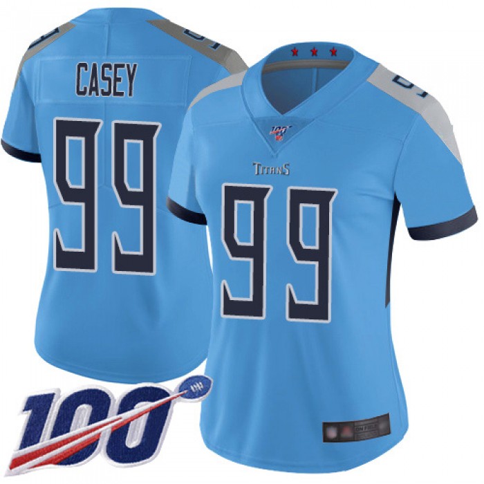 Titans #99 Jurrell Casey Light Blue Alternate Women's Stitched Football 100th Season Vapor Limited Jersey