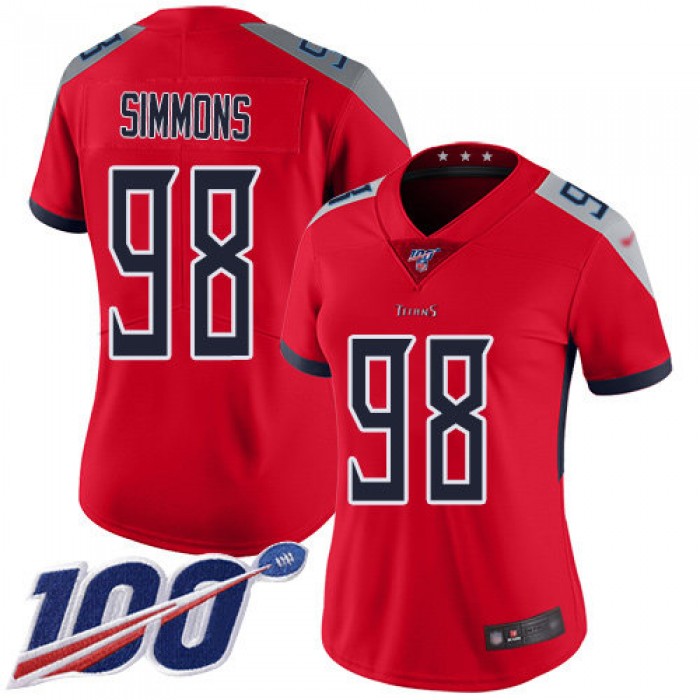 Titans #98 Jeffery Simmons Red Women's Stitched Football Limited Inverted Legend 100th Season Jersey